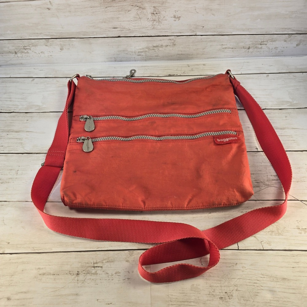Baggallini Crossbody Bag‎ Burnt Orange Nylon Multi Zip Travel Shoulder Purse